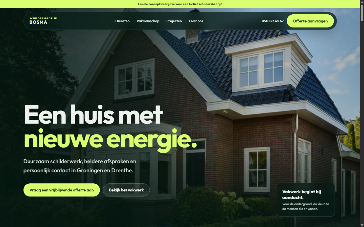 Homepageconcept voor Schildersbedrijf Bosma op desktop