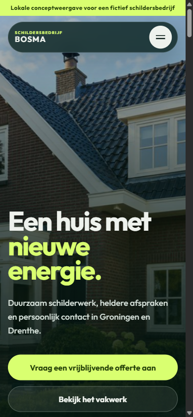 Homepageconcept voor Schildersbedrijf Bosma op mobiel