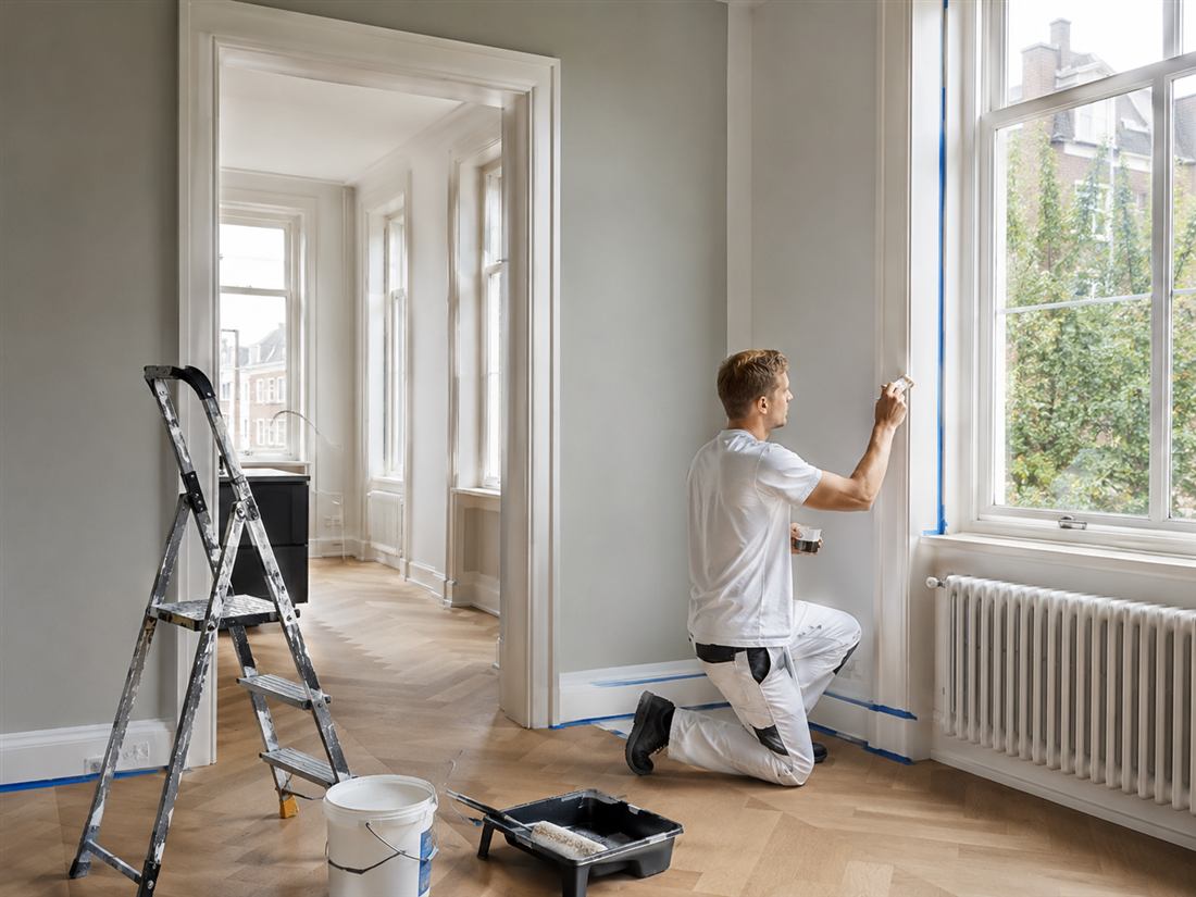 Modern interieur met strak geschilderde wanden en kozijnen
